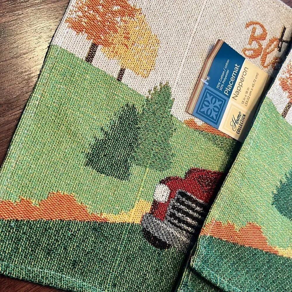 Home Collection Set of 4 Tapestry Cotton Blend Placemats “Harvest Blessings”